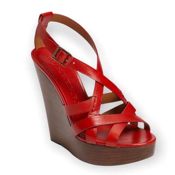 Burberry Red Delamer Platform Wedges Sandal - Picture 1 of 3